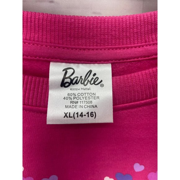 Barbie Girls Pink‎ Heart Logo Long Sleeve Pull Over Sweatshirt Size XL - Picture 7 of 7